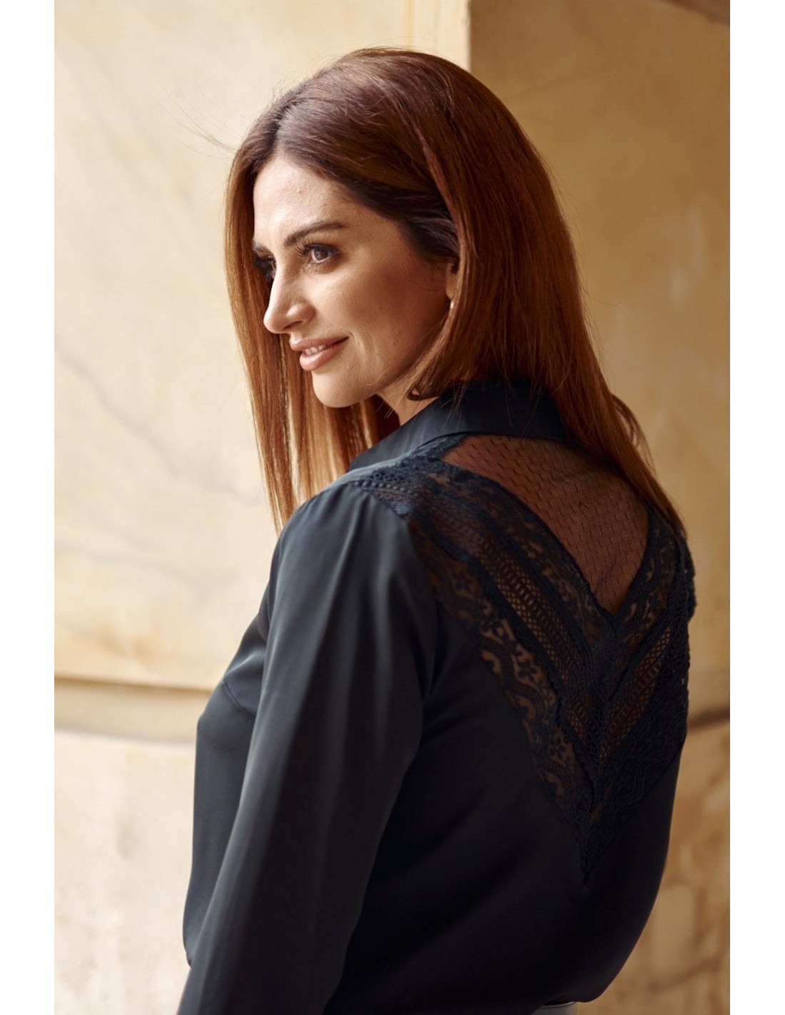 Elegant shirt with a lace back, black 4330 - Online store - Boutique